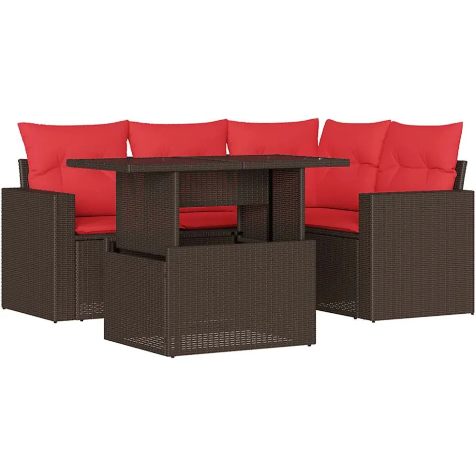vidaXL 5-delige tuinbankset met kussens, bruin polyrotan, foto 3
