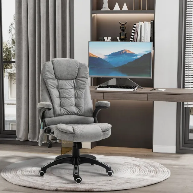 MIVRAY Bureaustoel 68 x 72 x 110-120 cm - Met Massage- en Verwarmingsfunctie, Ergonomisch en Verstelbaar - Voor Kantoor - Polyester Grijs