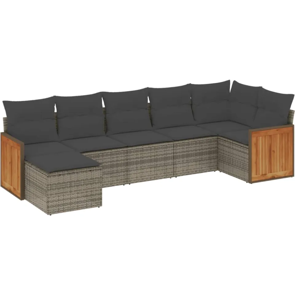 vidaXL 7-delige Loungeset met kussens poly rattan grijs