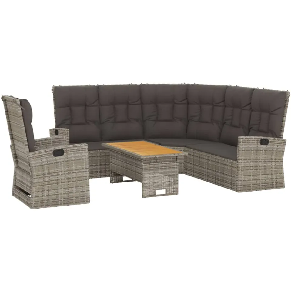 vidaXL 3-delige Loungeset met kussens poly rattan grijs