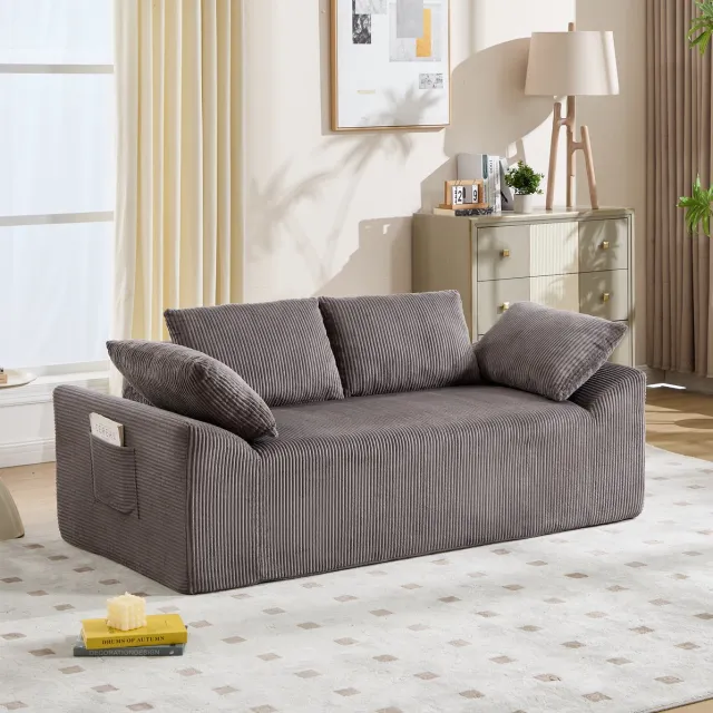 STILVORA Zitbank 170 x 86 x 60 cm - 2-Zits Met Diepe Zitting En Gebogen Armleuningen - Voor Woonkamer En Slaapkamer - Stof Bruin Grijs Brown Gray