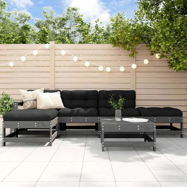 vidaXL 6-delige Loungeset met kussens massief hout grijs