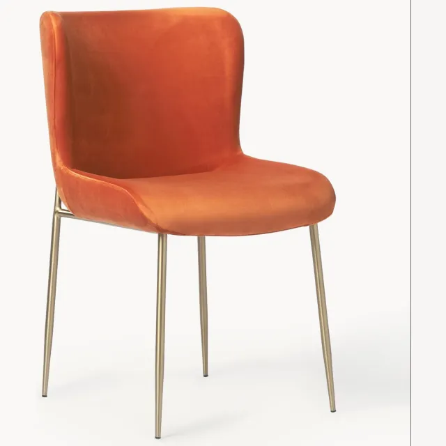 Westwing Collection Fluwelen stoel Tess Oranje, Goudkleurig