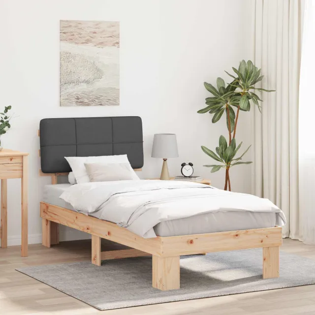 vidaXL Bedframe met Gevoerd Hoofdgedeelte Naturel en donkergrijs
