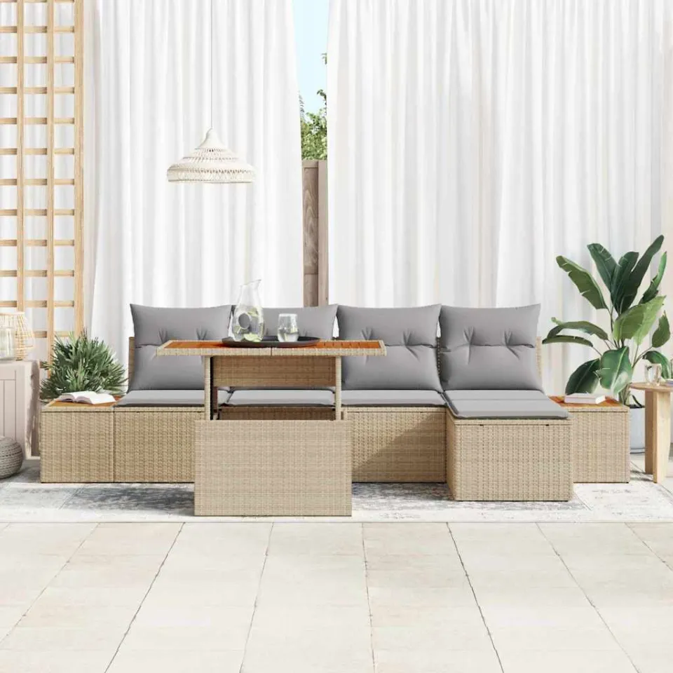vidaXL Tuin Sofa Set 6 st Beige Poly riet, foto 3
