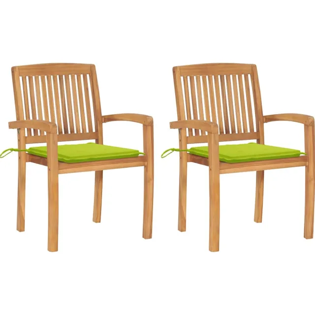 vidaXL Tuinstoelen 2 st met heldergroene kussens massief teakhout