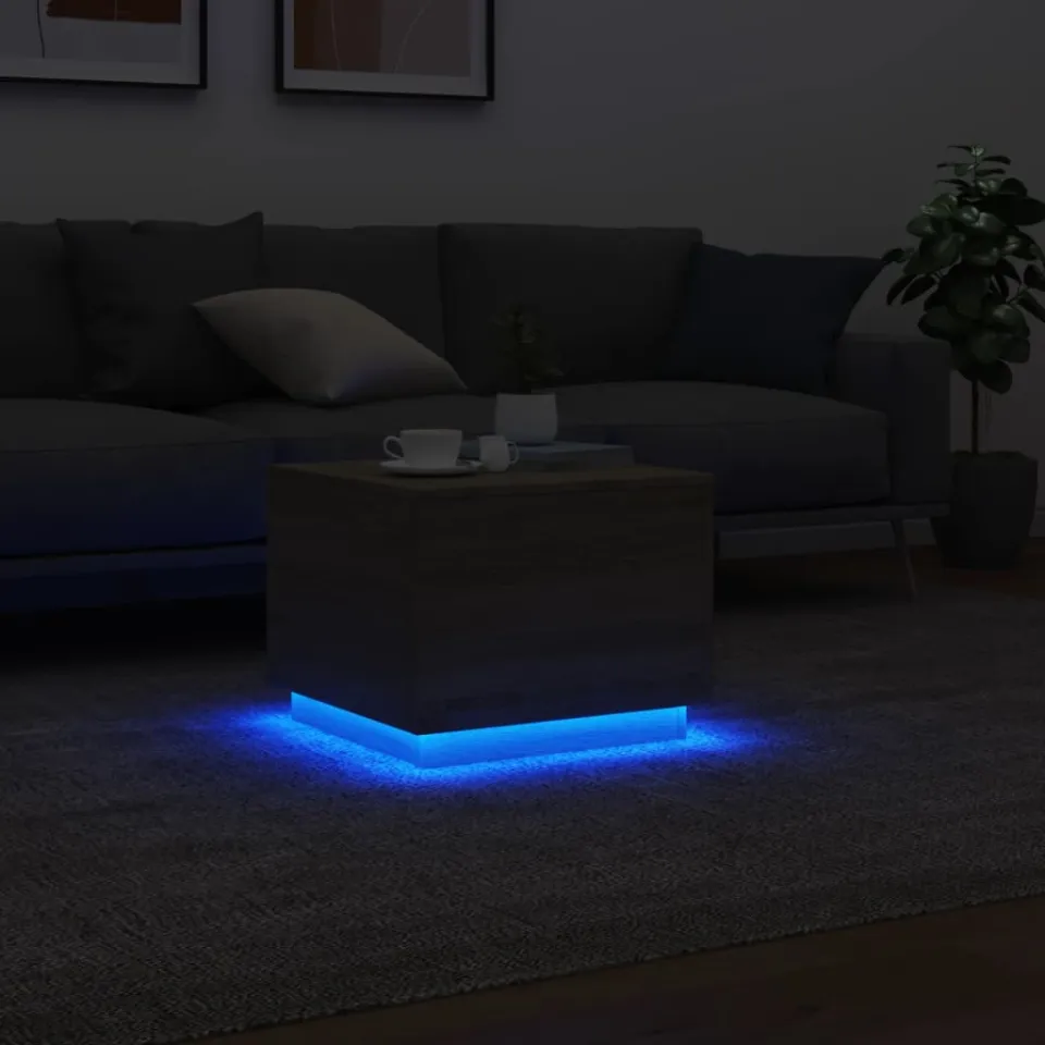 vidaXL Salontafel met LED-verlichting 50x50x40 cm sonoma eiken, foto 4