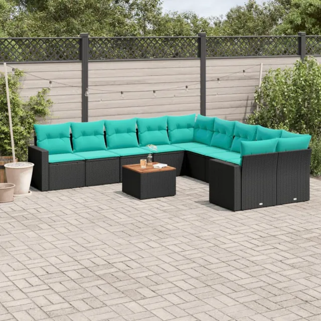 vidaXL 11-delige Loungeset met kussens poly rattan zwart, foto 2