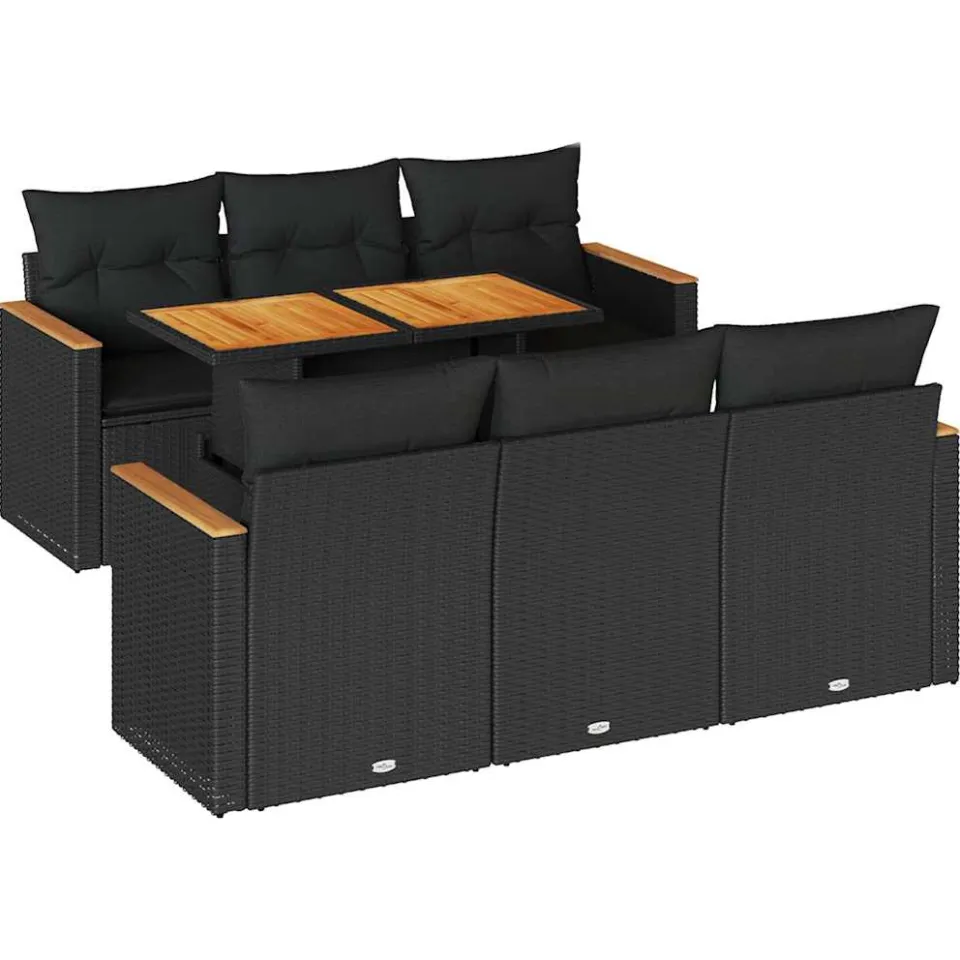 vidaXL 7-delige Loungeset met kussens poly rattan acacia zwart, foto 3