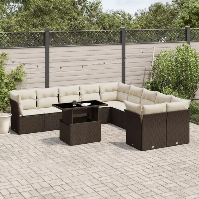 vidaXL 11-delige Loungeset met kussens poly rattan bruin, foto 2