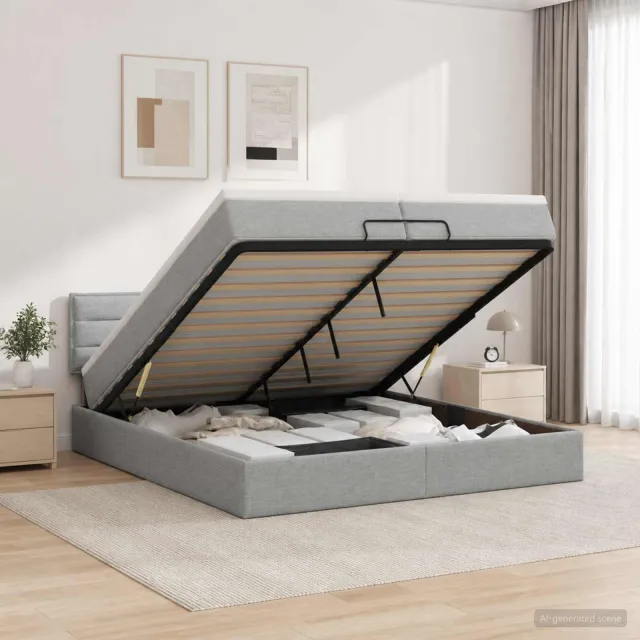 vidaXL Ottoman bed met matras Lichtgrijs 200 x 200 cm Stof