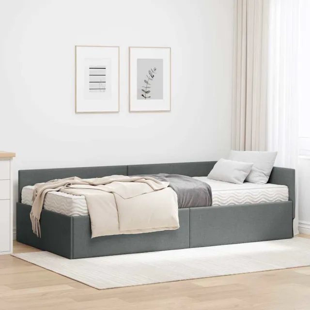 vidaXL Hoekbedframe met Matras 2 st Donkergrijs 80 x 200 cm Stof