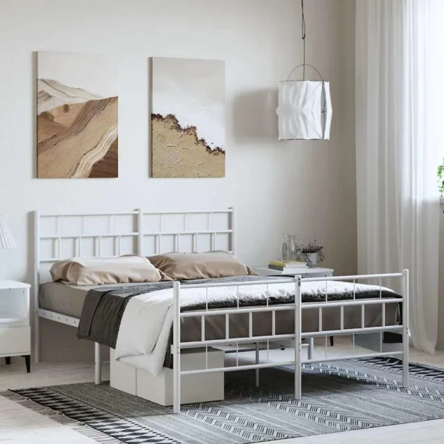 vidaXL Bedframe met hoofd- en voeteneinde metaal wit 150x200 cm