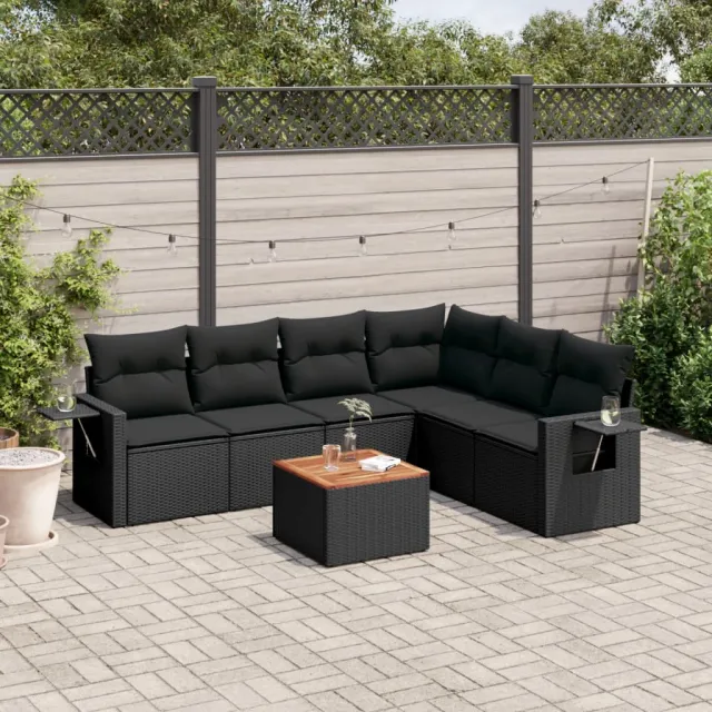 vidaXL 7-delige Loungeset met kussens poly rattan zwart, foto 2