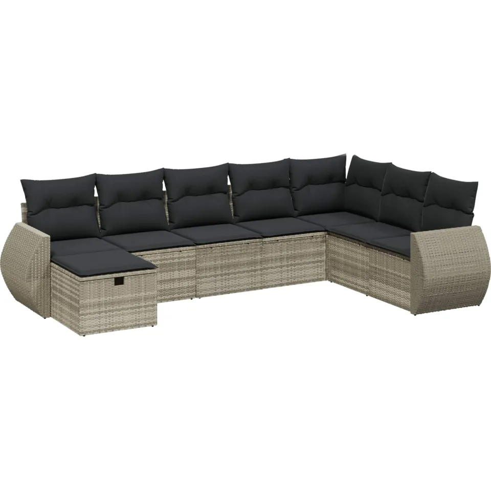 vidaXL 8-delige Loungeset met kussens poly rattan lichtgrijs