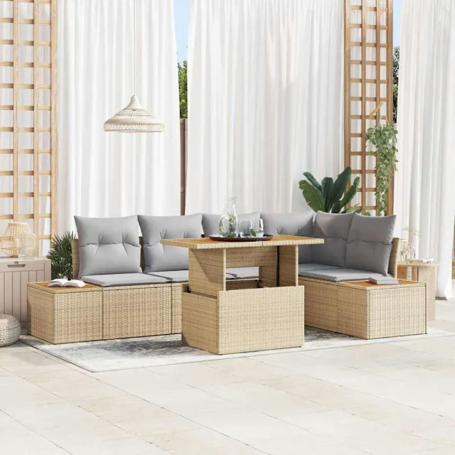 vidaXL Tuin Sofa Set 6 st Beige Poly riet, foto 2