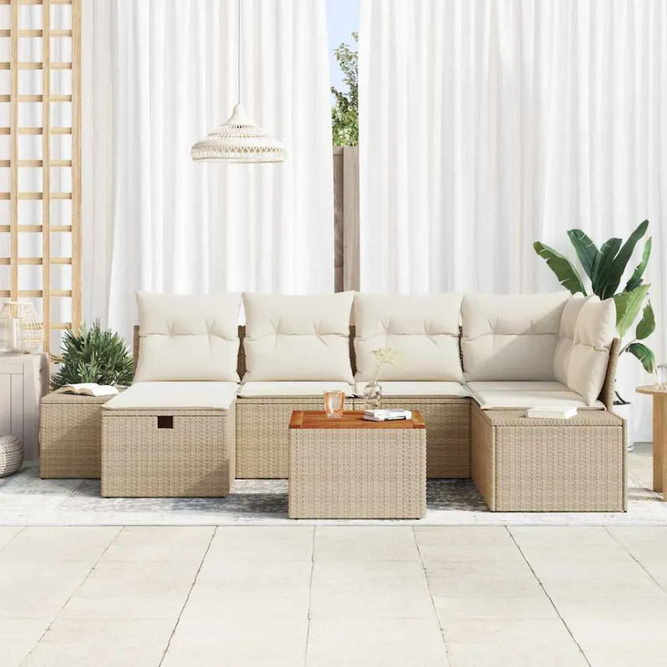 vidaXL Tuinbankenset 7 st Beige poly rattan, foto 3