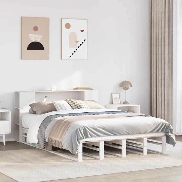 vidaXL Bed met boekenkast zonder matras massief hout wit 140x200 cm Bruin