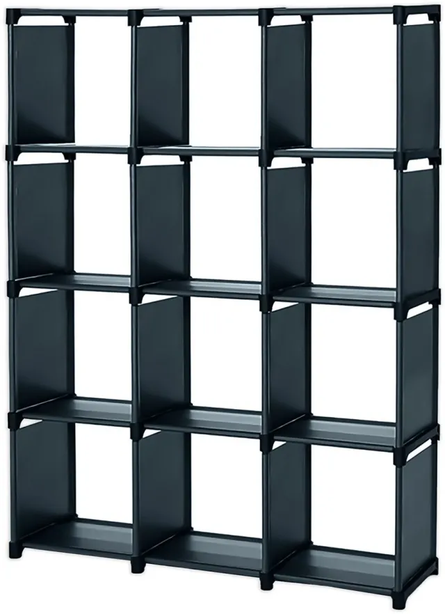Intirilife Modulaire Kast met 12 vakken in zwart - open boekenkast - insteekkast, 12 kubusvormige kasten - opbergkast voor werkkamer, woonkamer, kantoor - kastsysteem insteekrek