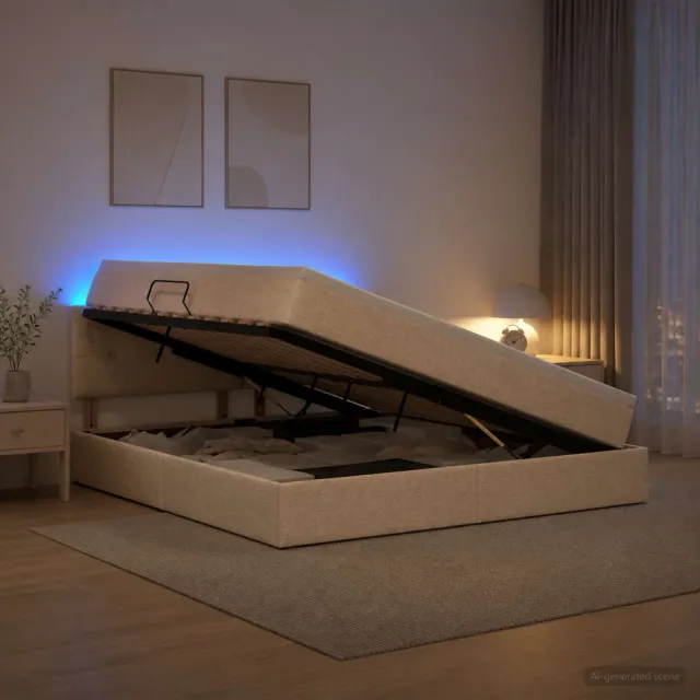 vidaXL LED Opslagbed met Matras Crèmekleurig 180 x 200 cm Stof