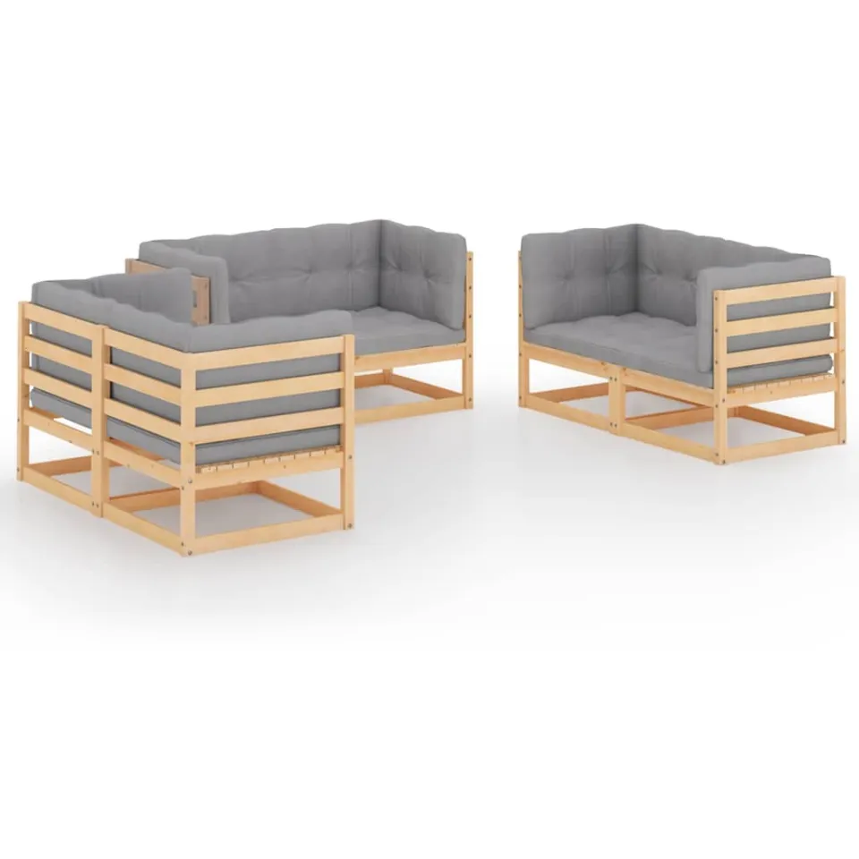 vidaXL 6-delige Loungeset met kussens massief grenenhout Grijs