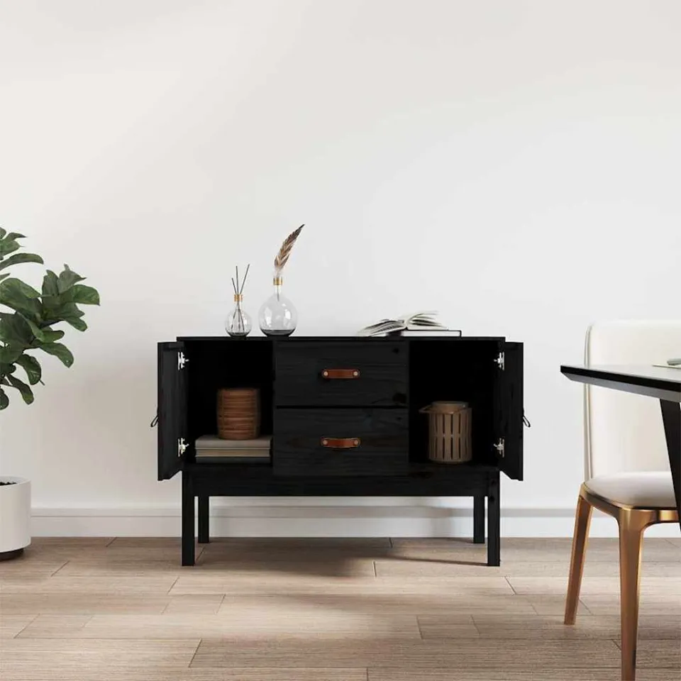 vidaXL Dressoir 110x40x78 cm massief grenenhout zwart, foto 3