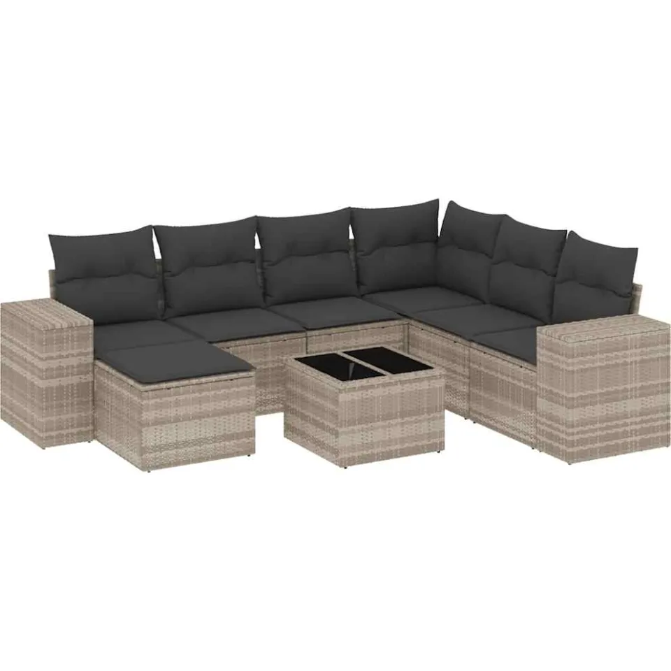 vidaXL 8-delige Loungeset met kussens poly rattan lichtgrijs grijs, foto 3