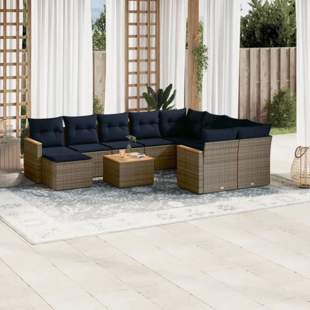 vidaXL 11-delige tuinbankset met kussens, grijs polyrotan, foto 2
