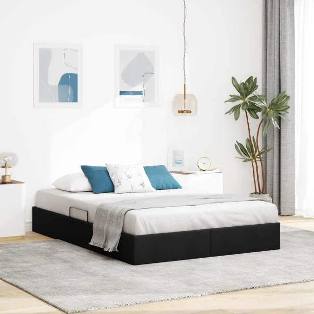 vidaXL Ottoman Bedframe met opslag Donkergrijs 140 x 190 cm Stof
