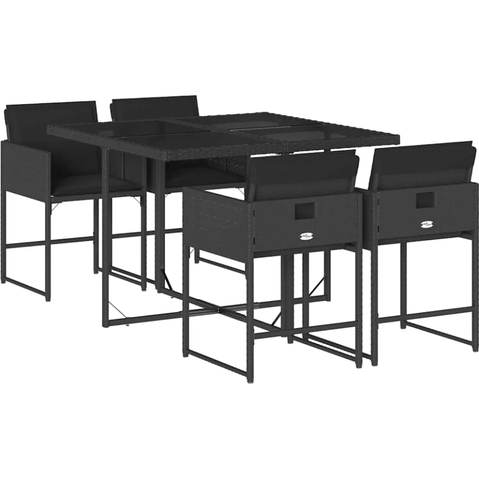 vidaXL 5-delige Tuinset met kussens poly rattan zwart, foto 3