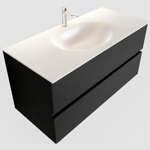 Boss & Wessing Badkamermeubel Solid Surface BWS Stockholm 100x45 cm Mat Zwart Urban Midden (1 kraangat)