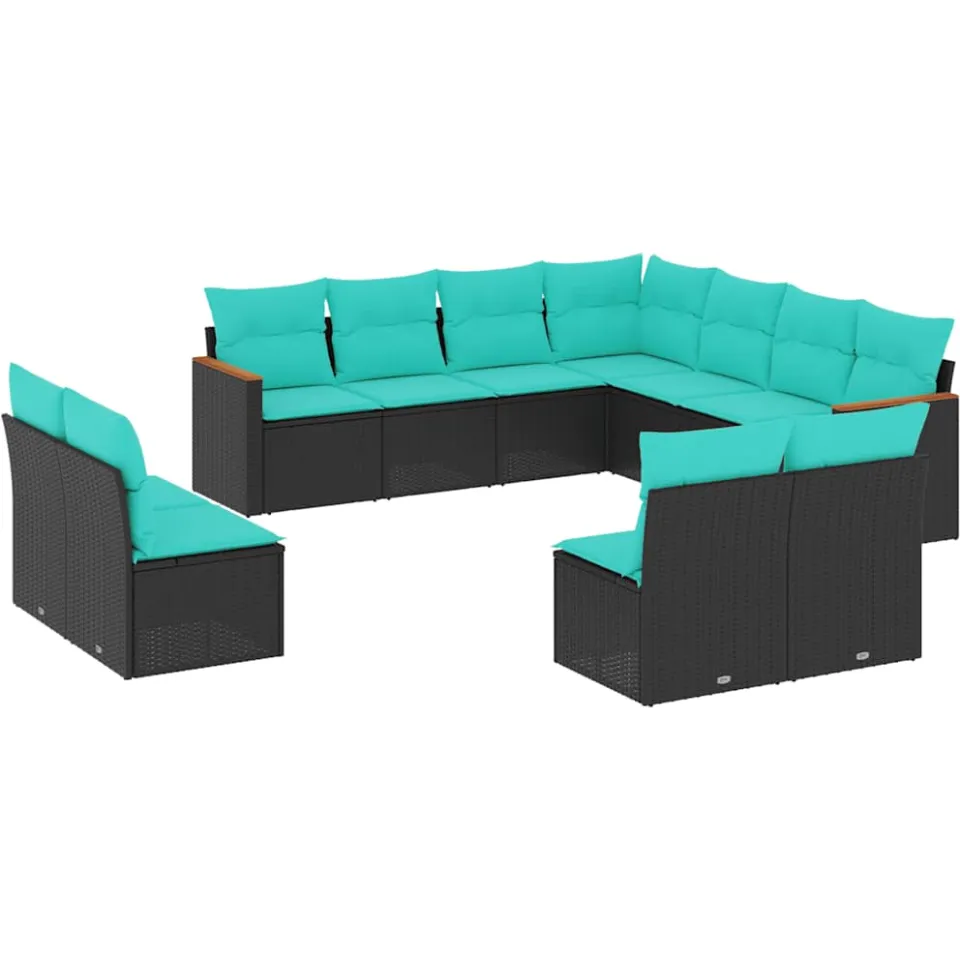 vidaXL 11-delige tuinbankset met kussens, zwart polyrotan, foto 3