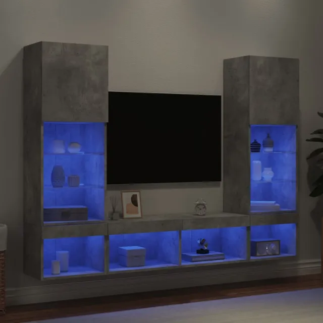 vidaXL 5-delige Tv-wandmeubelset met LED bewerkt hout betongrijs