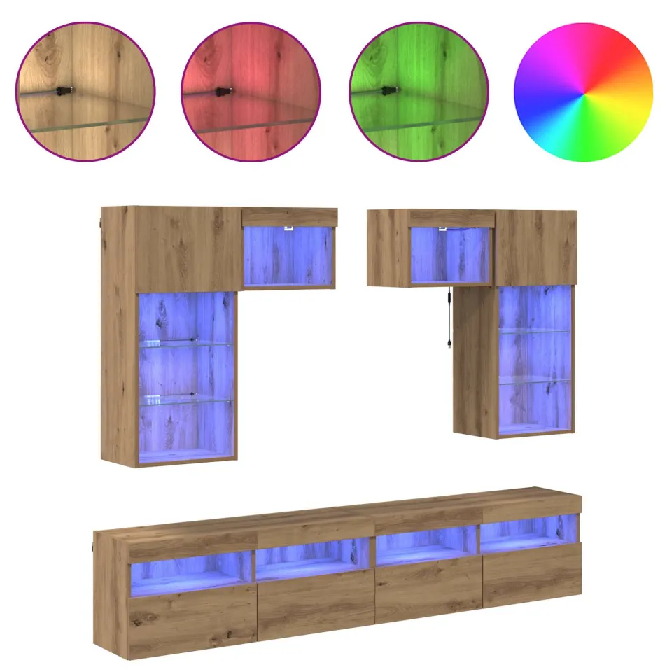 vidaXL TV Wandmeubels 6 st 100 x 30 x 40 cm Oud Hout bruin, foto 4