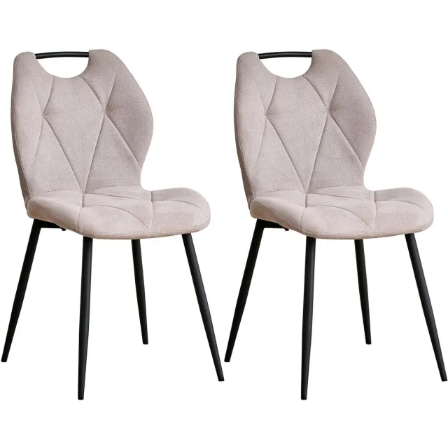 Questyr beige - Set van 2 eetkamerstoelen in Scandinavische stijl - comfortabele fluwelen eetkamerstoelen - stoelen met metalen poten