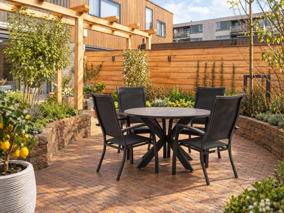 Bellagio tuinmeubelen Bellagio Lugo/Fidenza ø 126cm dining tuinset 5-delig stapelbaar zwart, foto 5