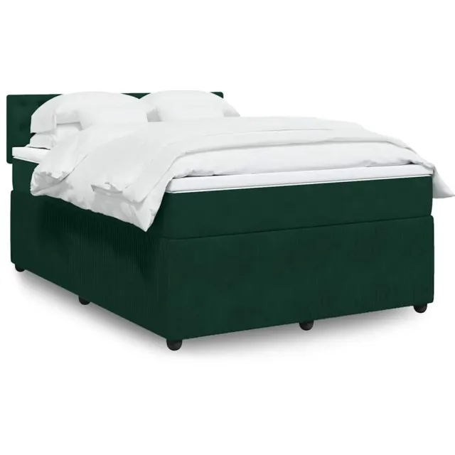 vidaXL Boxspring met matras fluweel donkergroen 140x190 cm