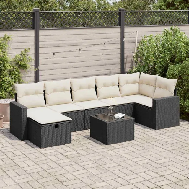 vidaXL 8-delige Loungeset met kussens poly rattan zwart, foto 2