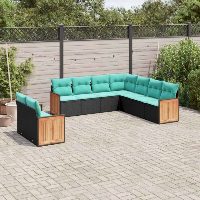 vidaXL 9-delige tuinbankset met kussens van zwart polyrotan, foto 2