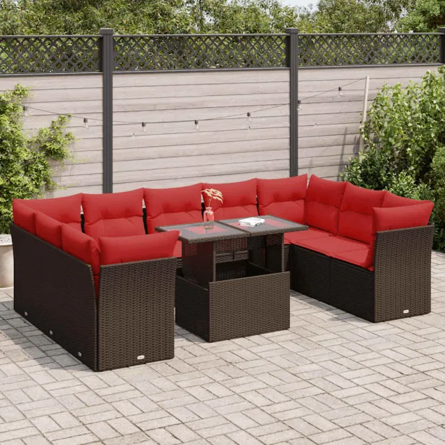 vidaXL 10-delige Loungeset met kussens poly rattan acacia bruin, foto 2