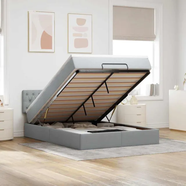 vidaXL Ottoman bed met matras en LED's 140x200cm stof lichtgrijs grijs