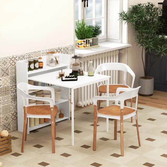 CHICFURN Eettafel - 3 personen - Opklapbaar - Met 3 opbergplanken - Wit