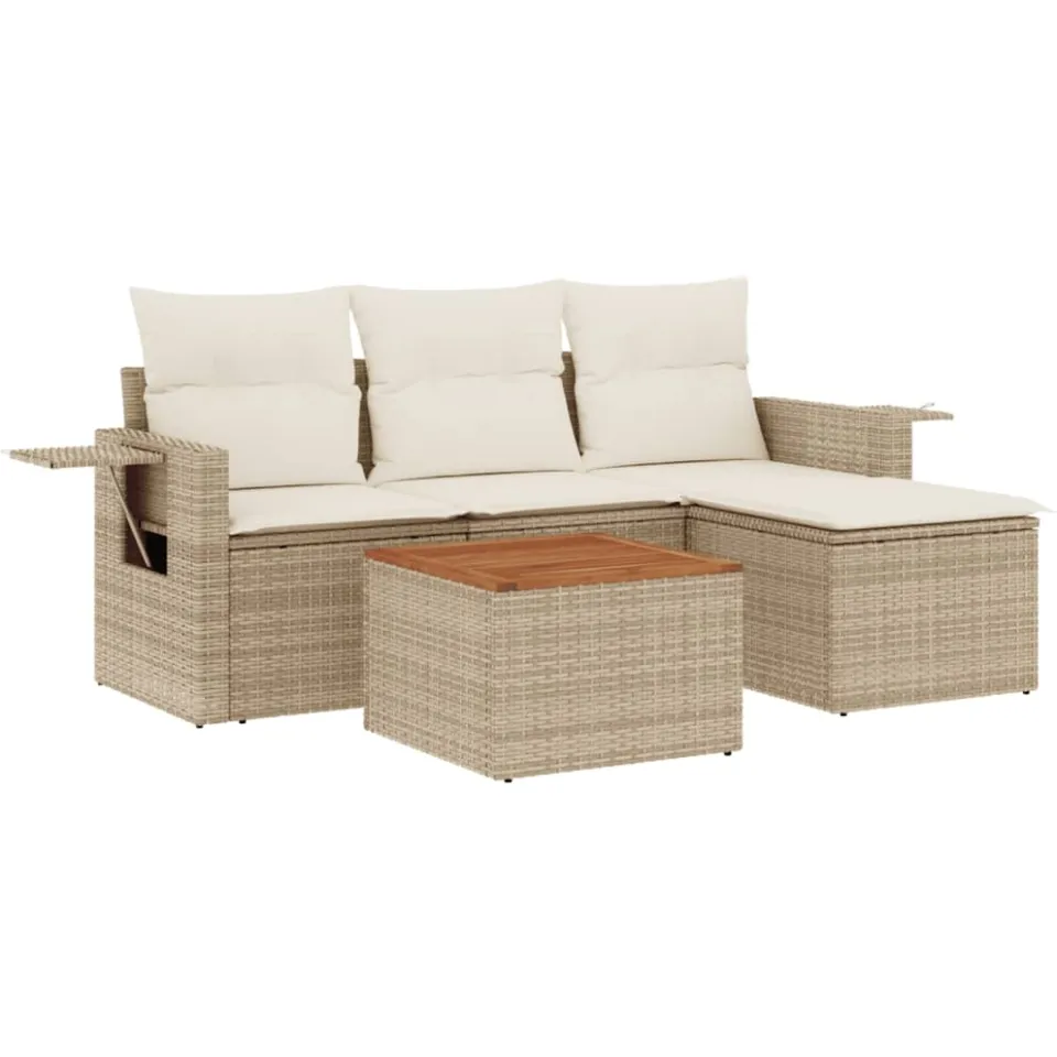 vidaXL 5-delige Loungeset met kussens poly rattan beige, foto 3