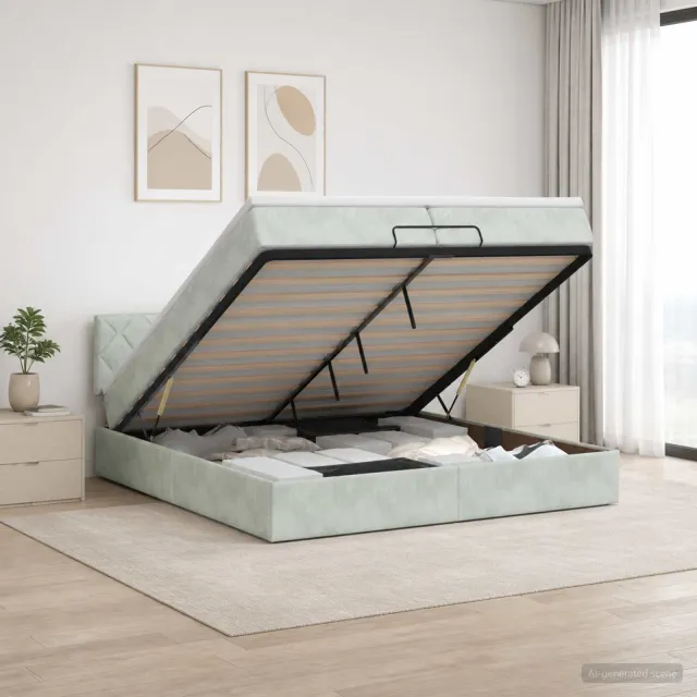 vidaXL Ottoman bed met matras Lichtgrijs 200 x 200 cm Fluweel
