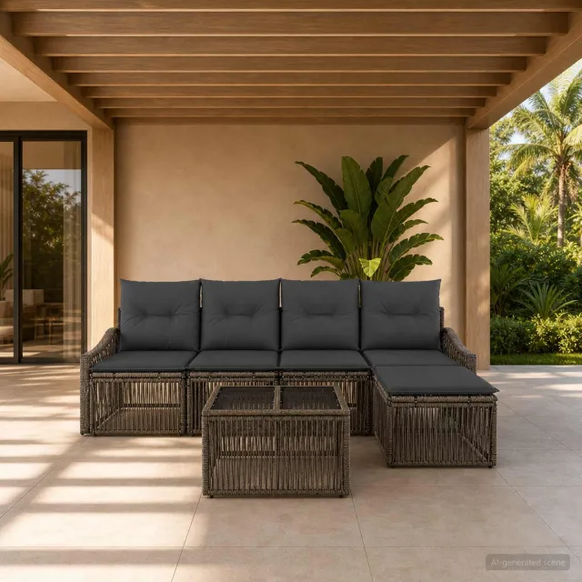 vidaXL Tuinbankenset 6 st 5-zits Grijs poly rattan, foto 2