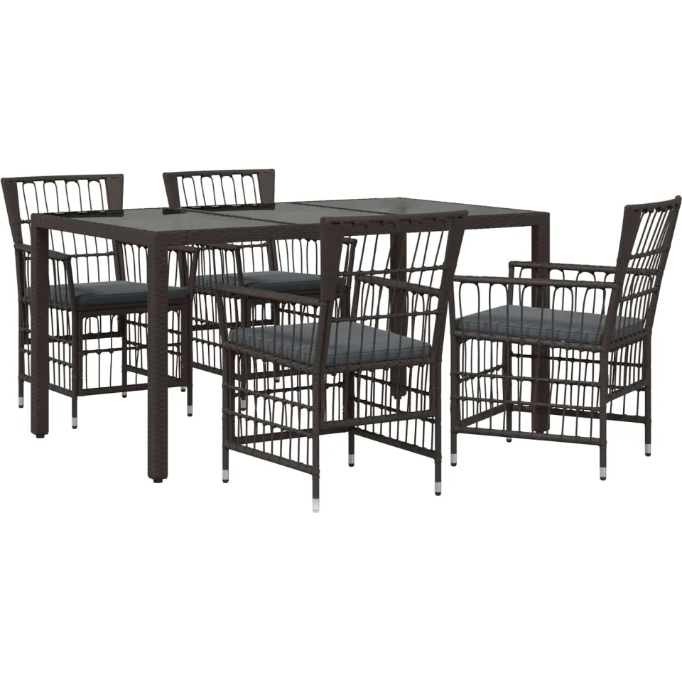 vidaXL Buiten eettafelset 5 st Zwart poly rattan, foto 3