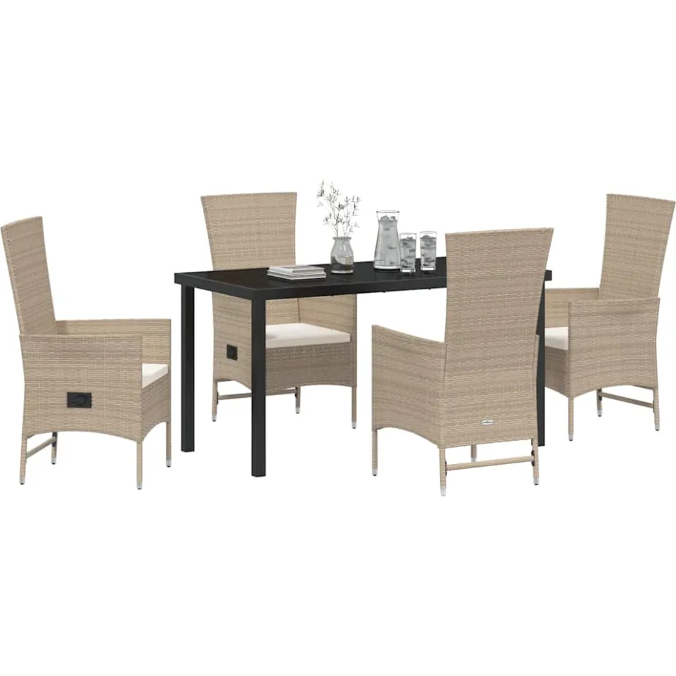 vidaXL Tuin eettafelset 5 st Beige poly rattan