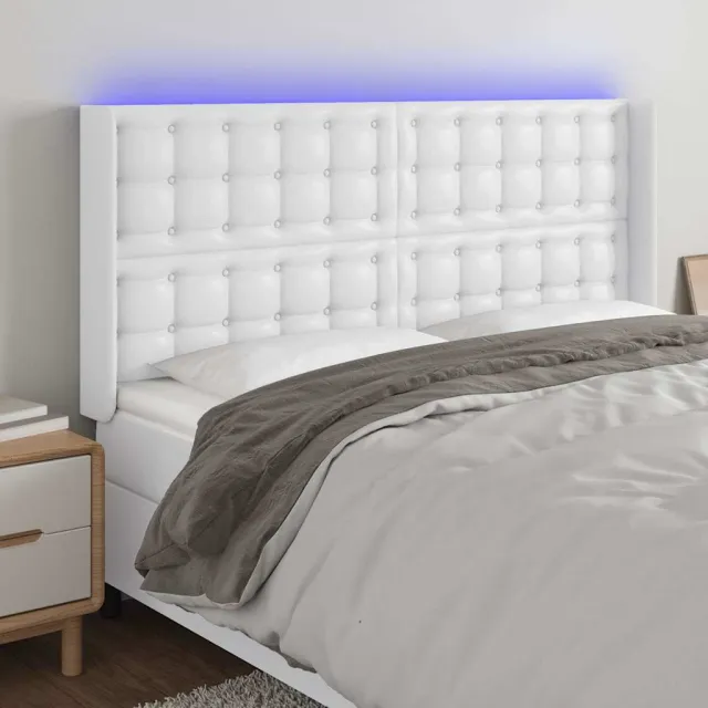 vidaXL Hoofdbord LED 203x16x118/128 cm kunstleer wit