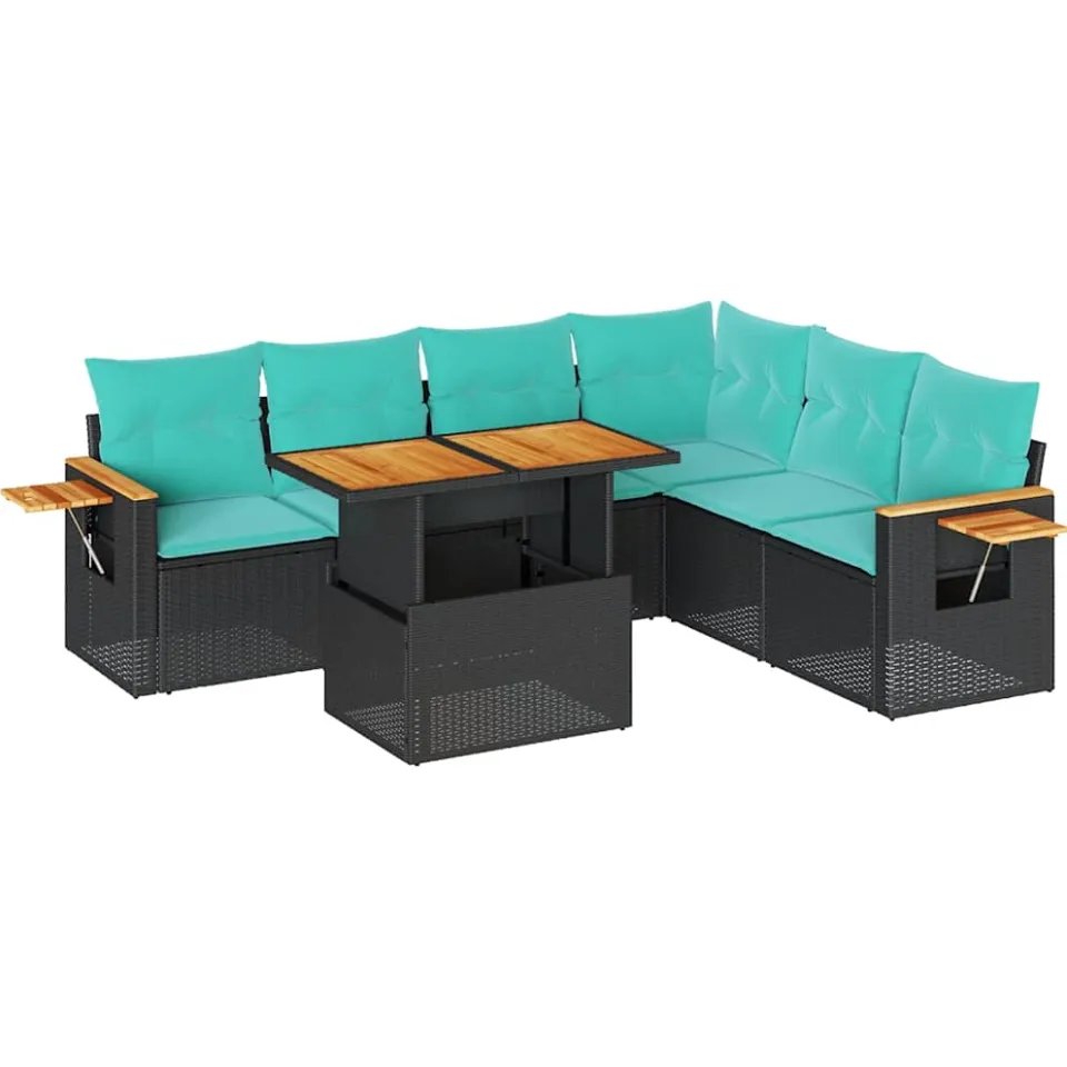 vidaXL 7-delige Loungeset met kussens poly rattan acacia zwart