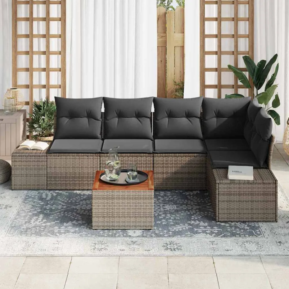 vidaXL Tuinbankenset 6 st Grijs poly rattan, foto 3